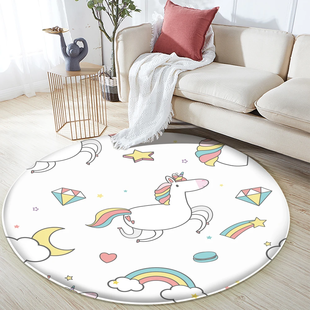 

2021 Kовёр Tapete Peludo Non-Slip Flannel Carpet Floor Mat Baby Room Mat Round Carpet Cute Cartoon Pattern Baby Room Decoration