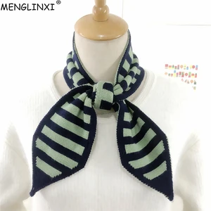 Полосатый вязаный шарф, брендовый зимний шарф, острый угол, женский шарф, длинный тонкий маленький шарф, женский шейный платок, шарфы, обертывания