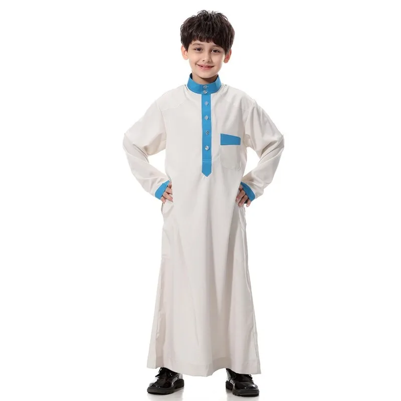4Color Teenager Kaftan Muslim Dress Boy Jubba Thobe Islamic Clothing Men Arabic Thobe Pakistan Saudi Arabia Muslim Men 2-15Years