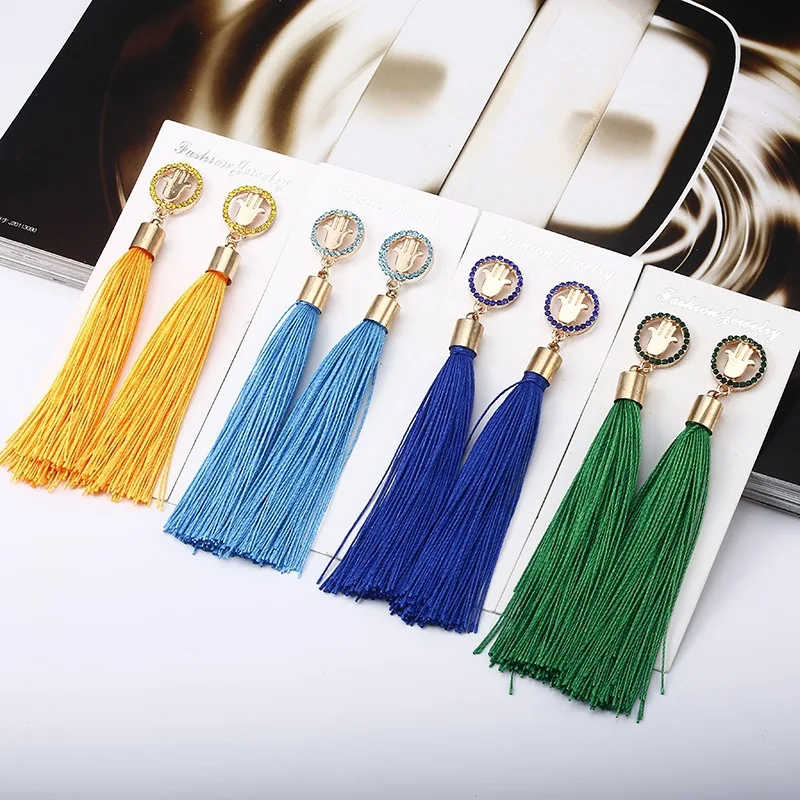 Женские длинные висячие серьги CARTER LISA белые синие красные розовые из шелковой