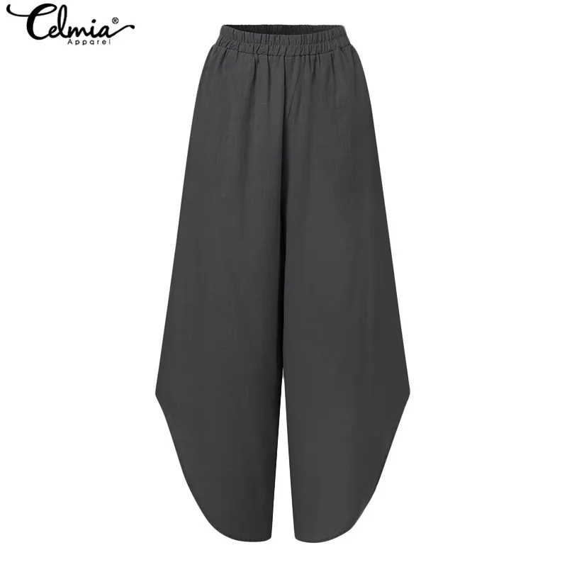 Женские винтажные широкие брюки Celmia льняные палаццо с высокой эластичной талией