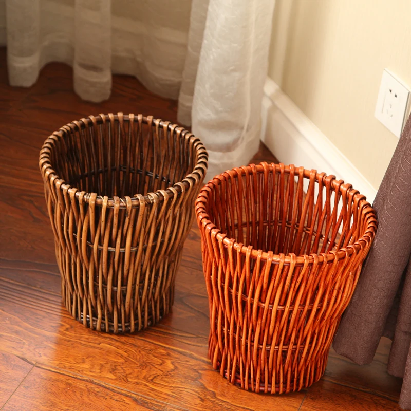 

Handmade Recycle Trash Can Wooden Household Garbage Rubbish Bin Waste Bathroom Paper Kosz Na Smieci Storage Baskets EA6LJT