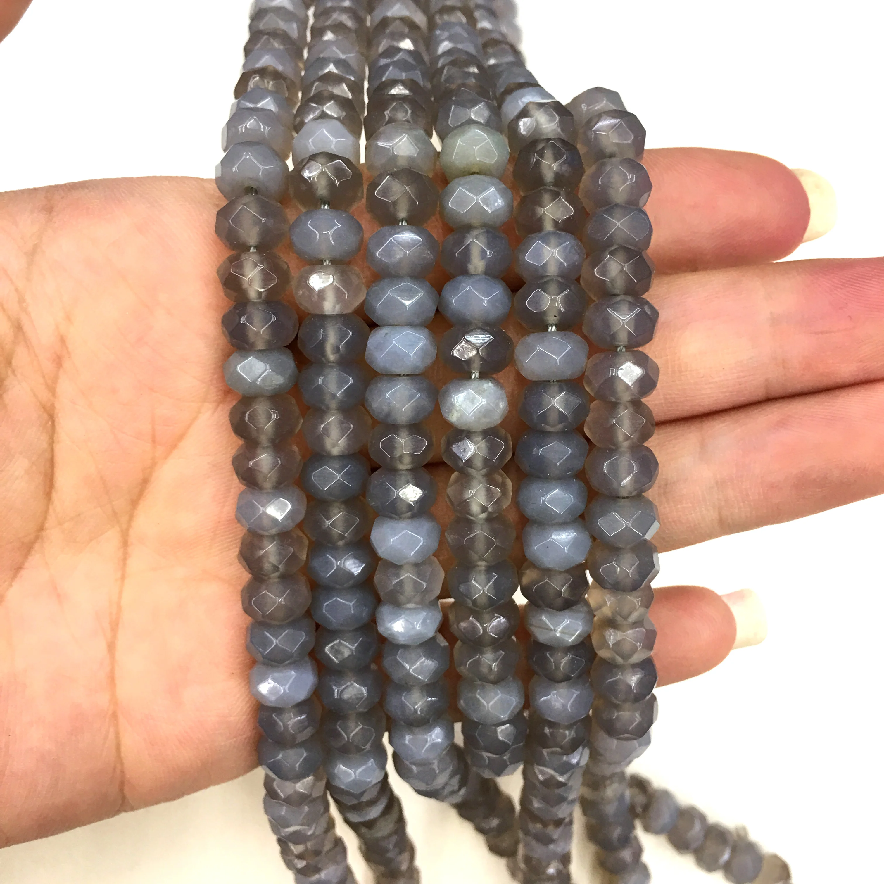 Заводская цена натуральный камень Серый агат граненые Рондель свободные бусины