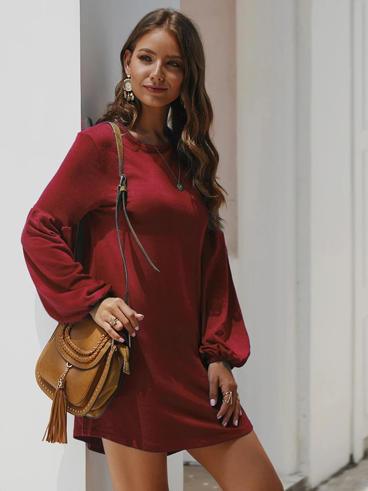 Женское трикотажное платье-свитер выше колена с длинным рукавом | Женская одежда