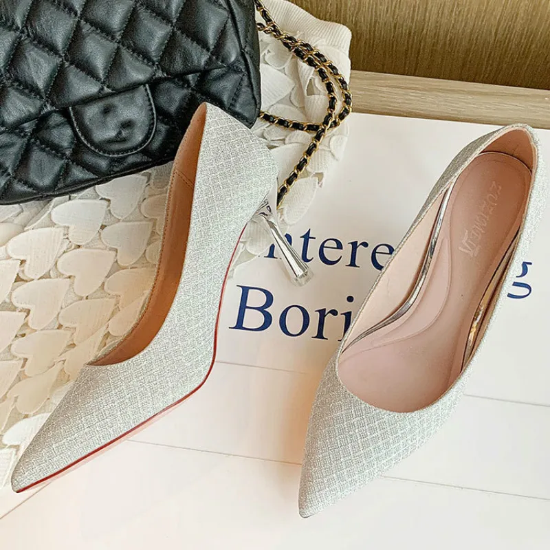 

Wedding Solid Blingbling Fashion Women Shoes 7cm High Heels Sexy Casual Female Pumps Shoes Pointed Toe Four Seasons High-quality