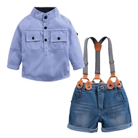 2021 new boy clothes kids clothing set long sleeve blue striped t shirt shorts pants clothing suits summer 2 4 6 7 years old