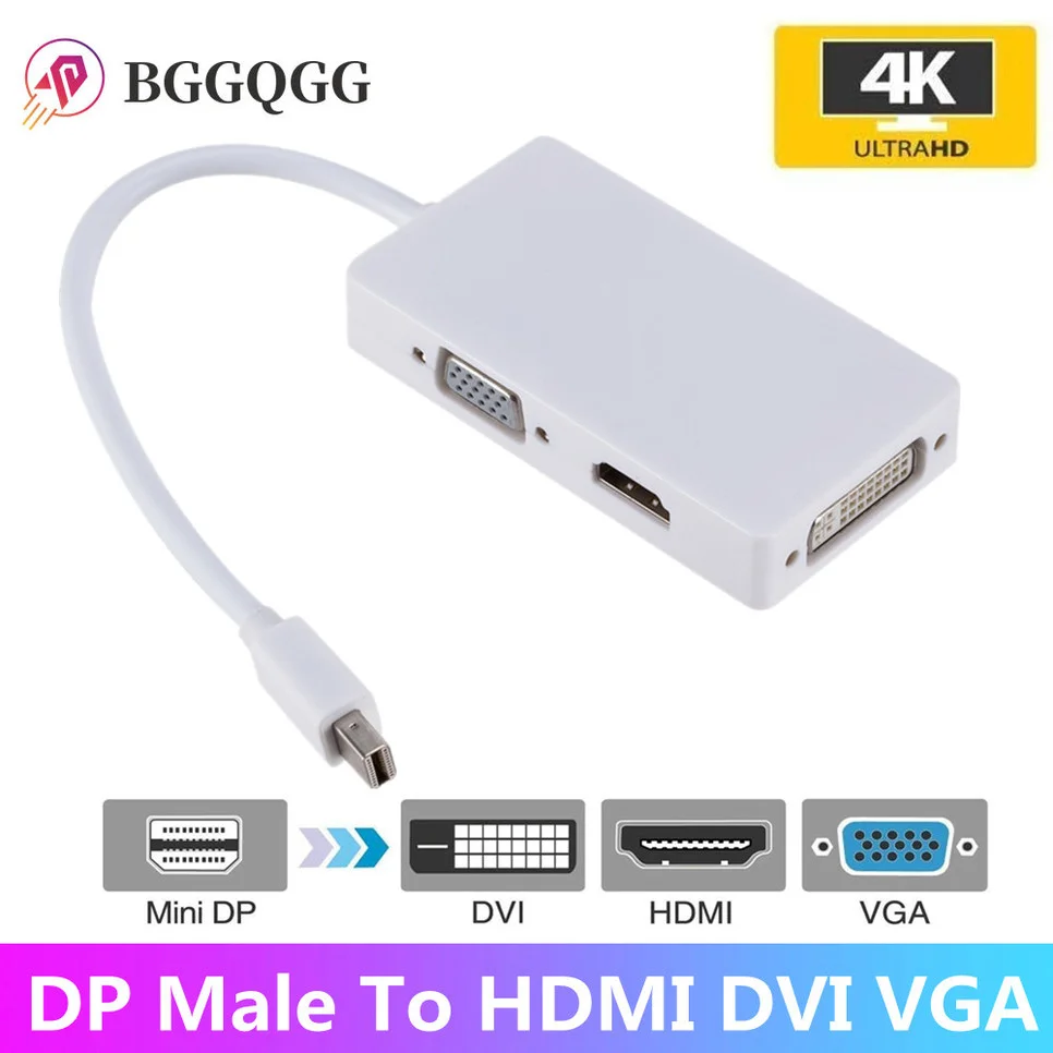 

BGGQGG 3 in 1 DisplayPort DP To HDMI-compatible DVI VGA Adapter Cable 1080P Converter Connector For PC Projector HDTV Laptop