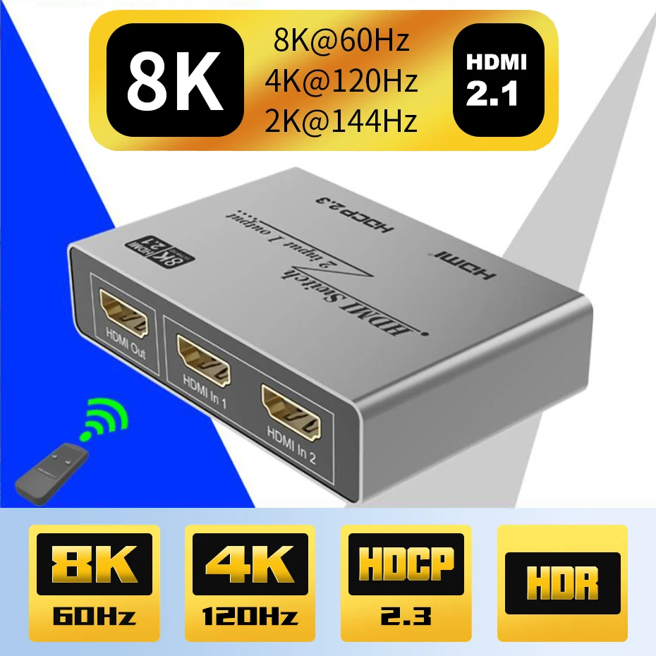 

8k Switch HDMI 2.1 2-port HDMI 2.1 Switch Switcher 4K 120hz BI-direction HDMI 2.1 Splitter Switch for PS5 PS4 pro 8K HDTV