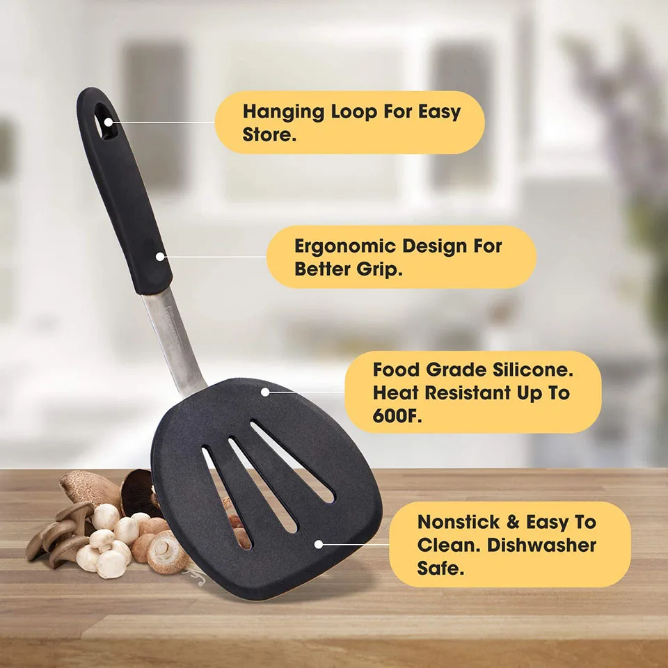 

Silicone Turner Spatula Set 600F Heat-Resistant Creative Crooked Cooking Utensil Set Eggs Pancakes Fish Nonstick Cookware