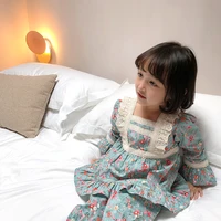 vintage spring girls floral pajamas cotton lace princess kids pyjamas for children korean style long sleeves girl home wear suit