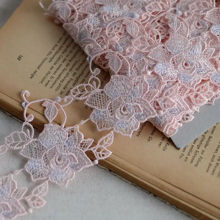 1 м/лот ширина 7 см Водорастворимая Вышивка кружевная отделка розовая белая