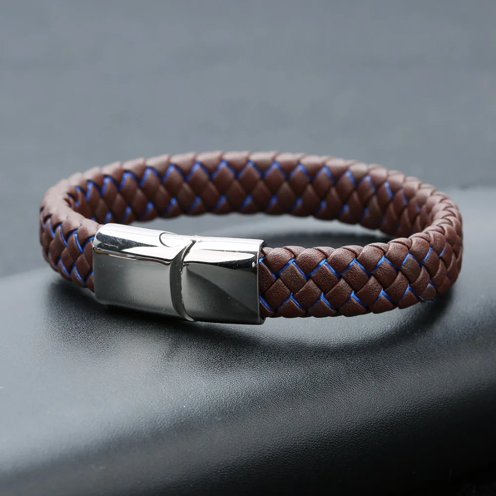 11 цветов новый панк браслет с застежкой из нержавеющей стали плетеные кожаные