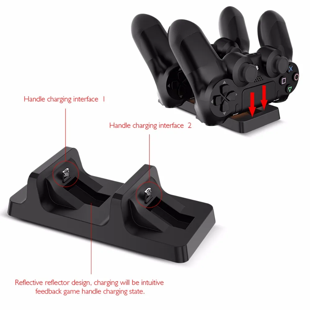 

SOONHUA Black Dual Port Game Handle Charger USB Charging Dock Station Stand for PS4 Game Controller Charger Adapter for Handle