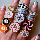 FFLACELL капля масляный куб цвет яркий клетчатый геометр Овальный инопланетянин золотой цвет металлические эмалевые кольца для женщин девушек Ювелирные изделия Подарки