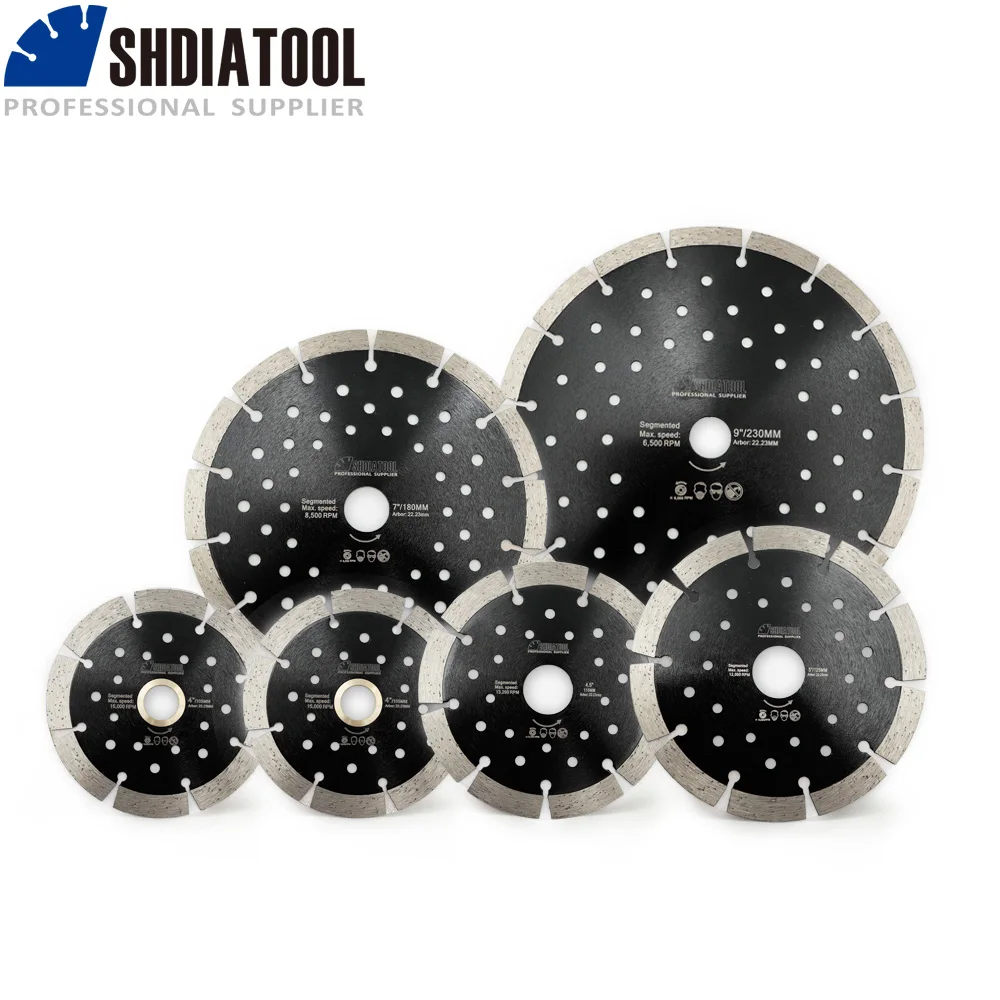 SHDIATOOL 1pc Dia 4/4.5/5/7/9" Diamond Segmented Saw Blade with Multi Hole Cutting Disc for Hard Material Stone Ceramic Tile