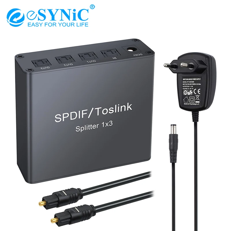 ESYNiC 3 порта SPDIF Toslink оптический цифровой аудио сплиттер 1x3 алюминиевый сплав 1 в
