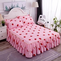 1pcs strawberry prints soft bed skirt ruffle bed sheet mattress cover wedding bedspread full twin queen king size no pillowcase