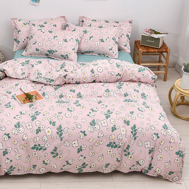 

Home Textile Fresh Flower Bedding Set For Four Season AB Side Duvet Cover Bed Linen Pillowcase Adult Bedspread Bedclothes 3/4pcs