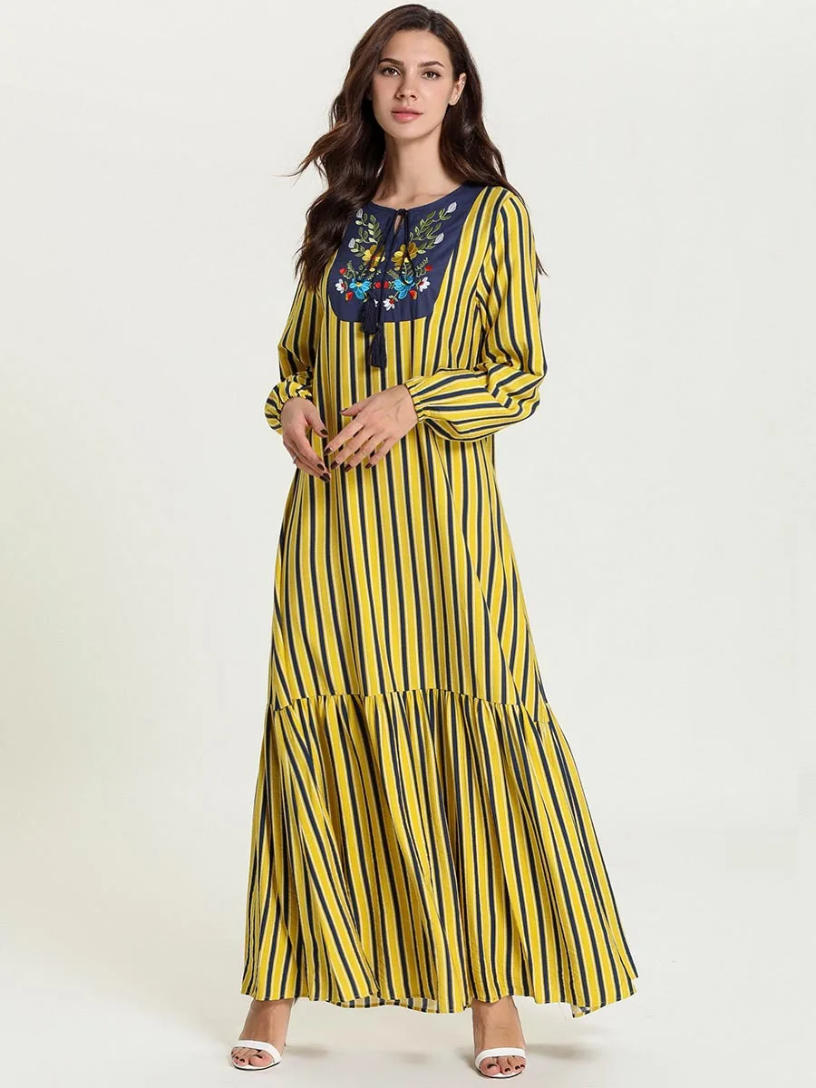 Женское платье с длинными рукавами Abaya желтое Удобное повседневное большого