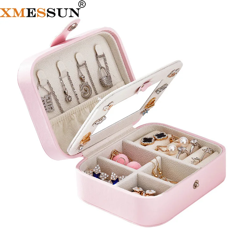 

XMESSUN New Jewelry Storage Box Portable Detachable Jewelry Organizer Leather Tray Earring Watch Cosmetic Lipstick Storage Box