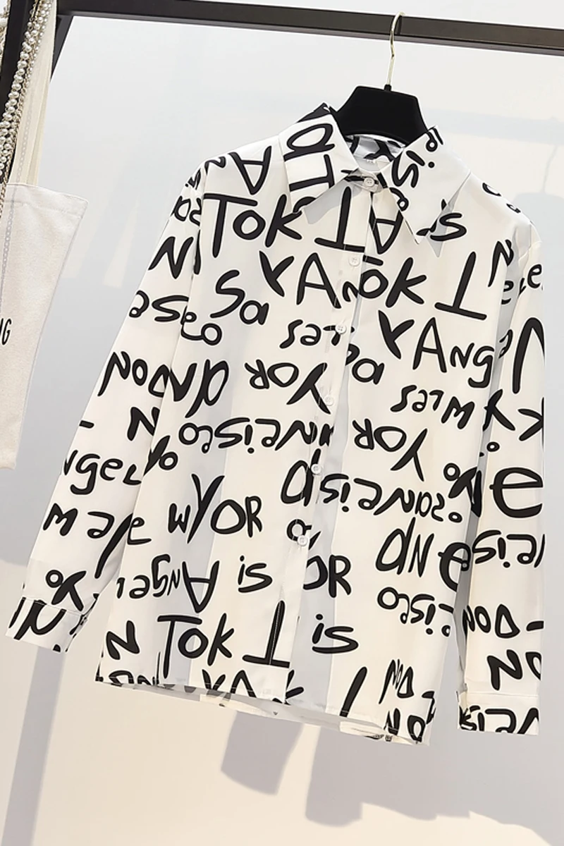 

Large Size Women's Clothing 2021 New Spring Clothing Slimming Shirt Office Lady Long Sleeved Letter Print Casual Blouse