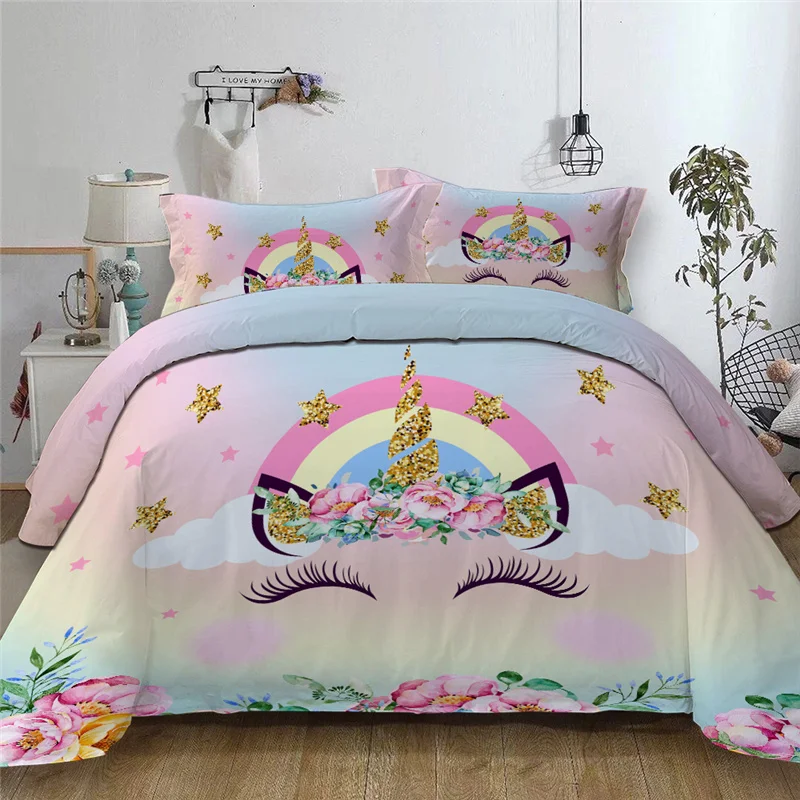 Ресниц Единорог постельное белье одного двуспальное Twin Queen Комплект постельного