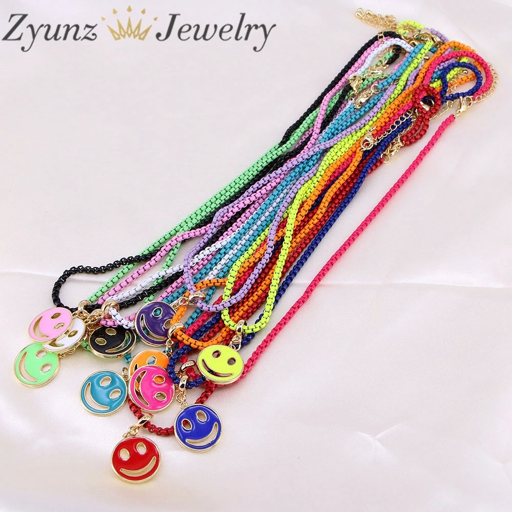 

5PCS, Colorful Hip Hop Enamel Happy Smiling Face Pendant Necklace For Women Men Punk Jewelry Gifts Accessories