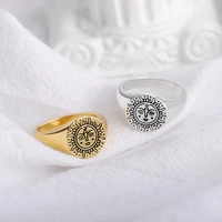 vintage rings for women sun face ring stainless steel punk cute luxury ring gold silver color cuff aesthetic jewelry gifts