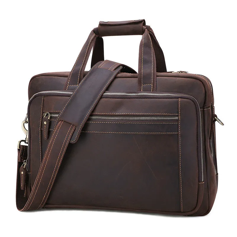 

Leather Handbag Men's 2020 New Portable Briefcase Single Shoulder Straddle Briefcase Office Messenger Bags 15'' Laptop Portfolio