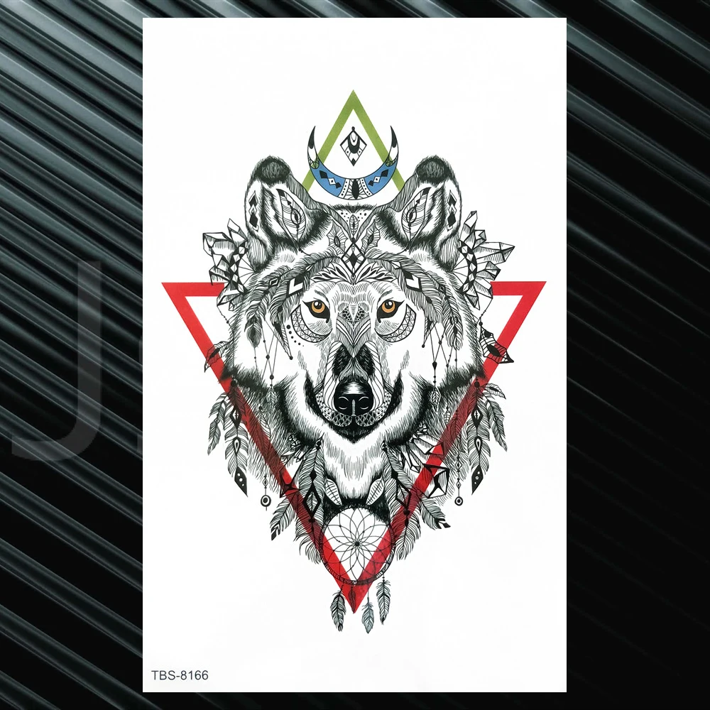 Волчья хна Поддельные Временные татуировки для мужчин женщин треугольный спрей