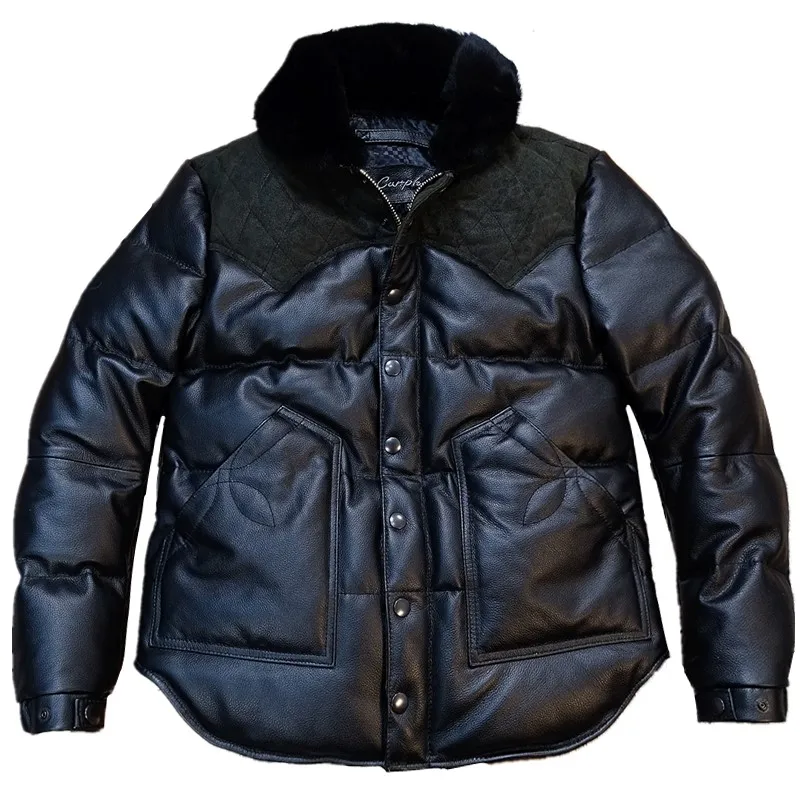 

Fur collar cowhide down bread jacket Warm