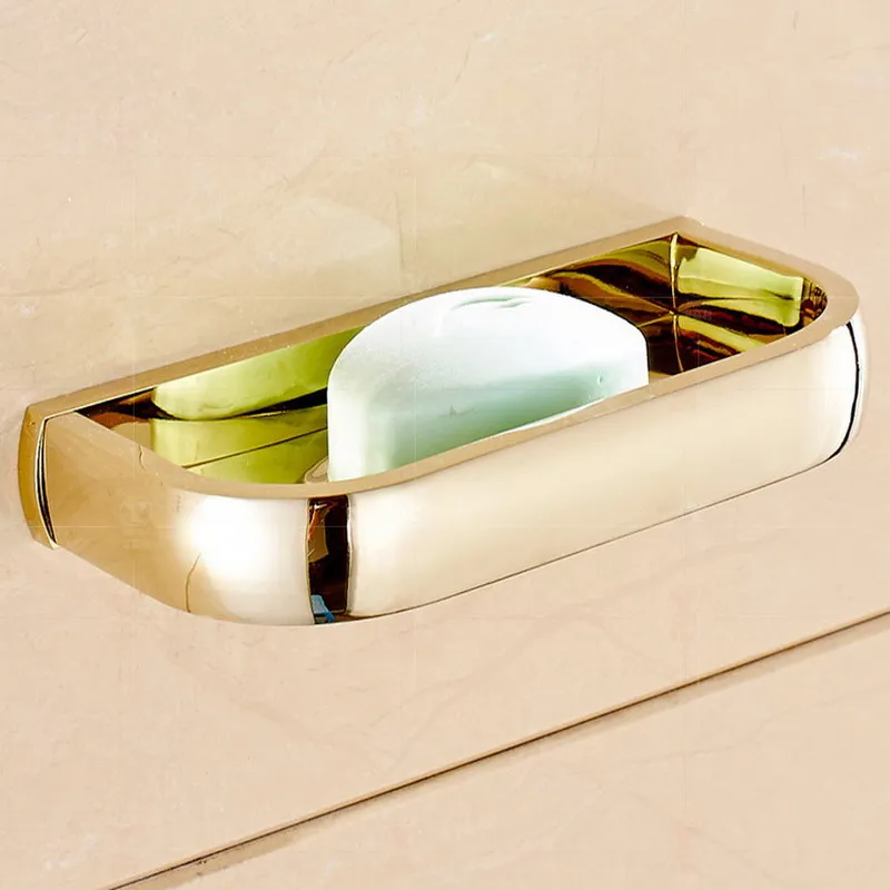 Soap Dish Holder Золотая полированная латунная квадратная фурнитура для ванной комнаты, Полка для полотенец, держатель для полотенец, держатель для бумаги, тканевый крючок, аксессуары для ванной комнаты Kxz014 - Цвет: Soap Dish Holder