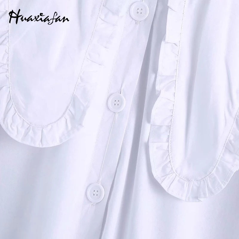

Huaxiafan Fashion Za Long Dress Women White Oversize Collar Vestidos Summer Ladies Long Sleeve Plus Midi Dresses Female 2021 New