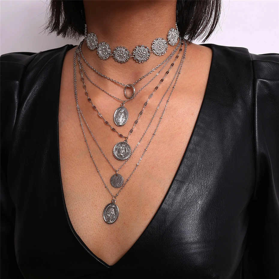 Многослойное колье Mary Angel Pendnat, ожерелье, винтажная Готическая цепочка с цветами, длинное ожерелье для женщин, ювелирное изделие