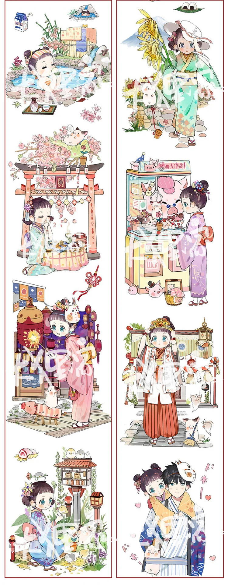 1 Loop 8cm X 100cm Japanese Girl Washi Tape Sample Pet Ink Decoration Lovely | Канцтовары для офиса и дома