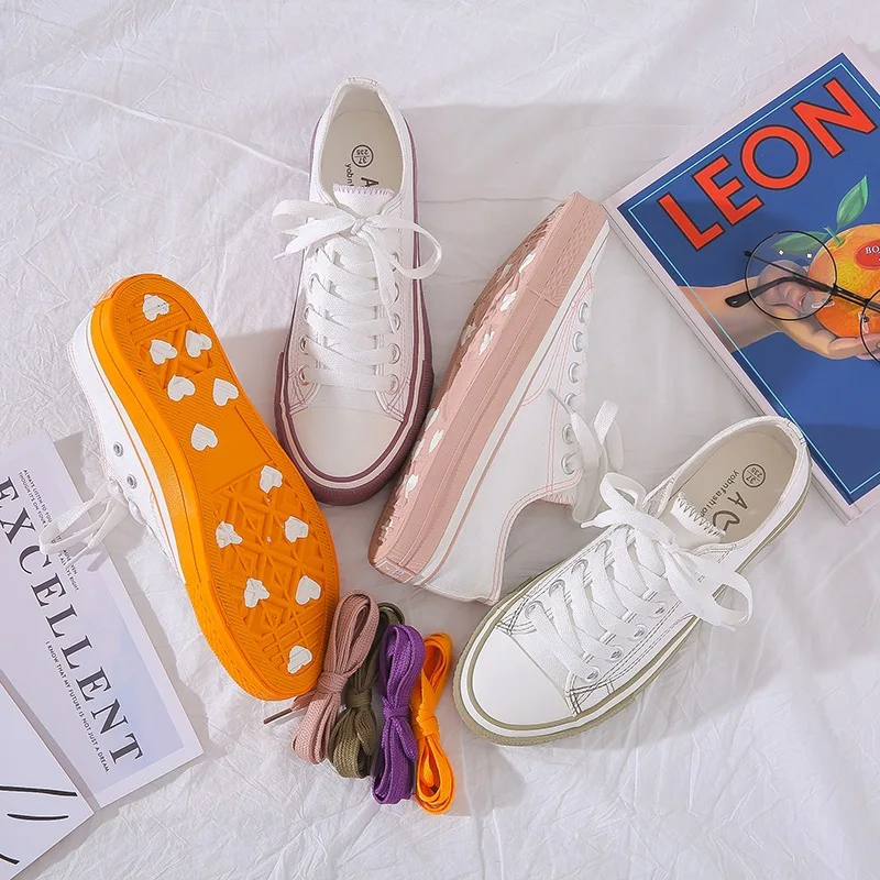 

Orange Canvas Shoes Women White Lace Up Print Letter Sneakers New Autumn Casual Breathable Fashion Pink Vulcanize Shoes