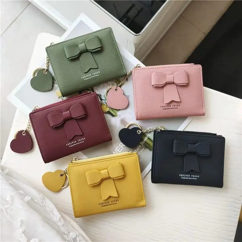 

Korean fashion small wallet women's short 2021 new student style bowknot folding buckle zero wallet women