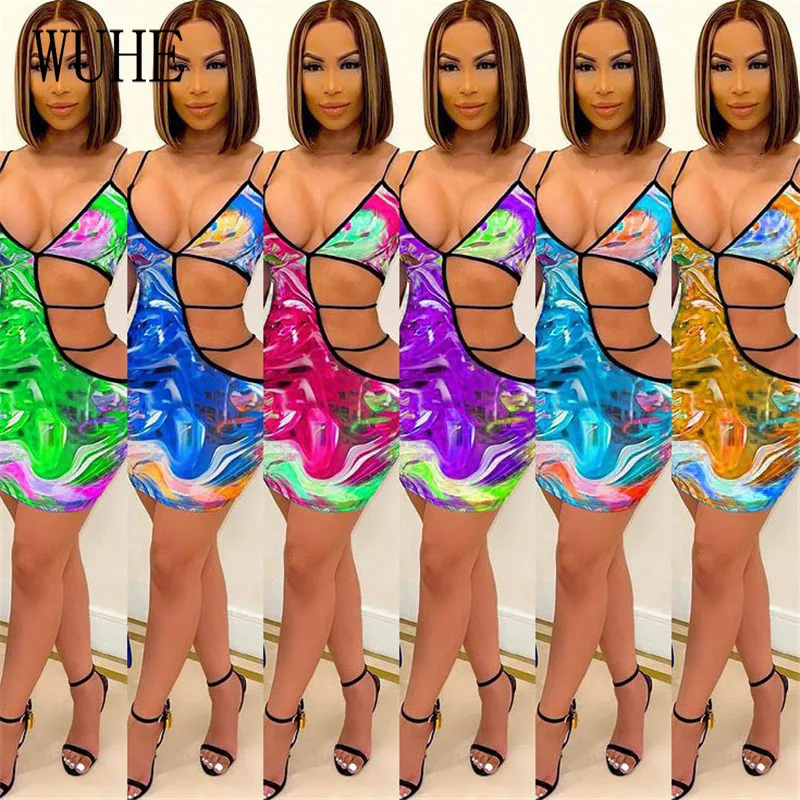 

YEYA облегающее платье с принтом Tie Dye, с вырезами, на бретелях, с открытыми плечами, без рукавов, для ночного клуба, вечерние платья