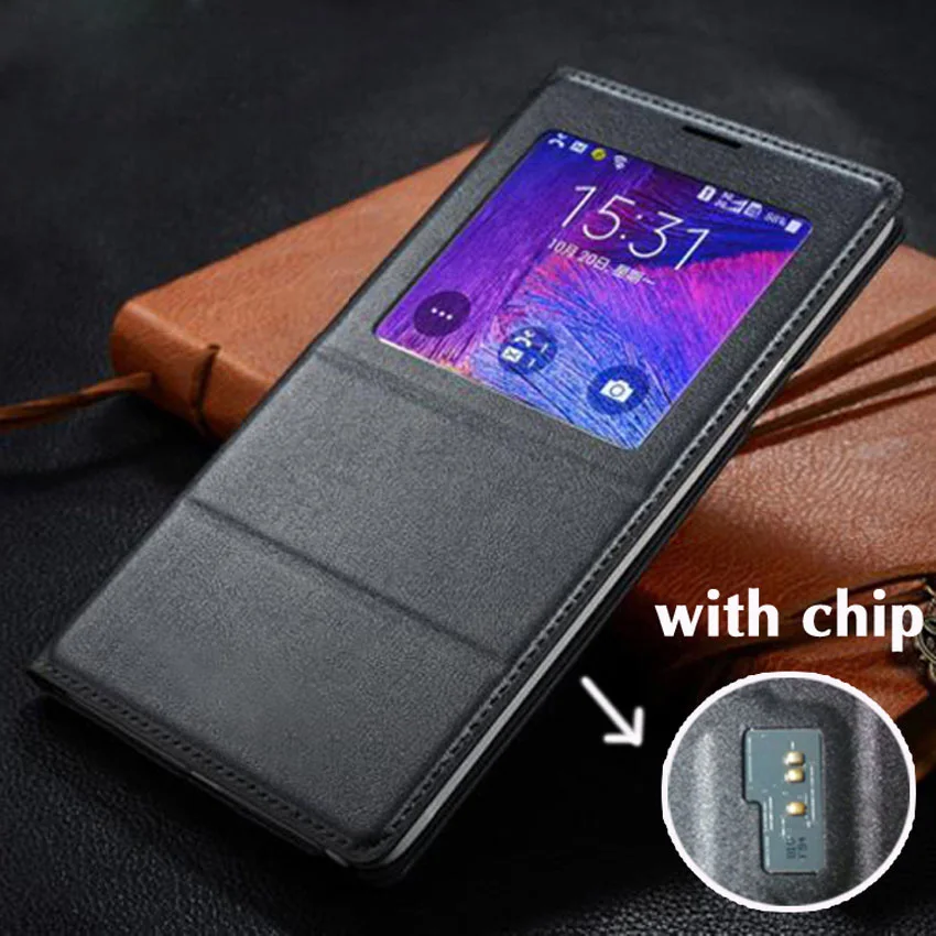 For Samsung Galaxy Note 4 Note4 Smart Case SM N910 N910F N910C N910H Leather Phone Case Shockproof Flip Cover With Original Chip