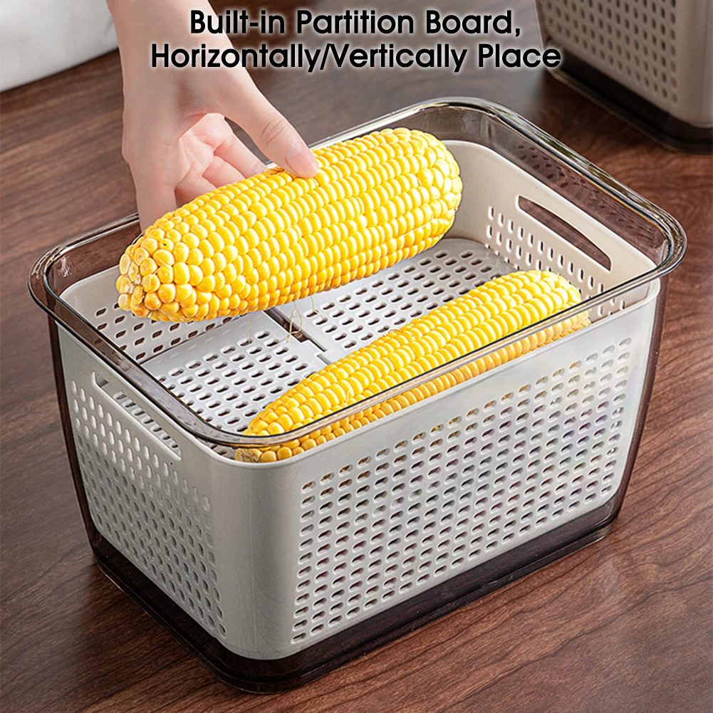 

20*13.5*11.5cm Fresh Vegetable Fruit Boxes Storage Containers Fridge Drip Basket Produce Refrigerator Set Kitchen Storage