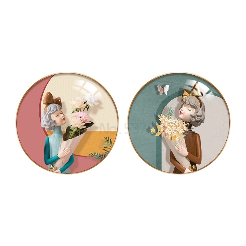 

Children's room decorative painting bedroom bedside hanging painting circular mural pink room decorative wall painting