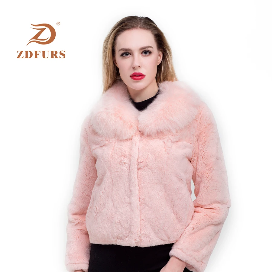 ZDFURS*2019 new Winter Women's Rabbit Fur Coat Fox Fur Collar Thicken Plus Size real rabbit  Fur Coats Overcoat genuine fur coat