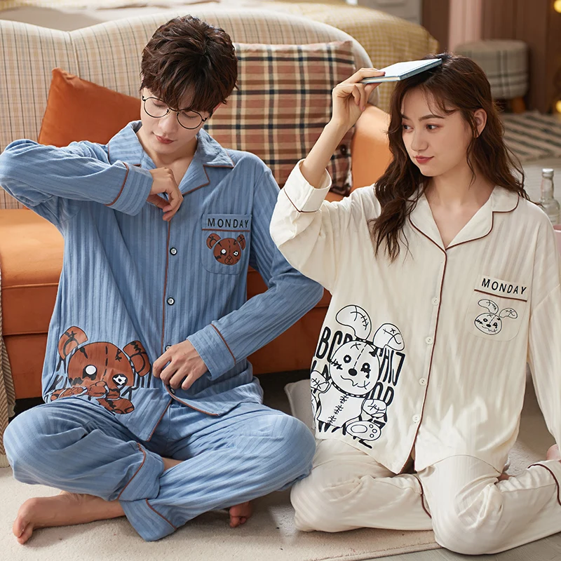 Пижама Хлопковая женская/Мужская с длинным рукавом на осень/зиму | Мужская одежда