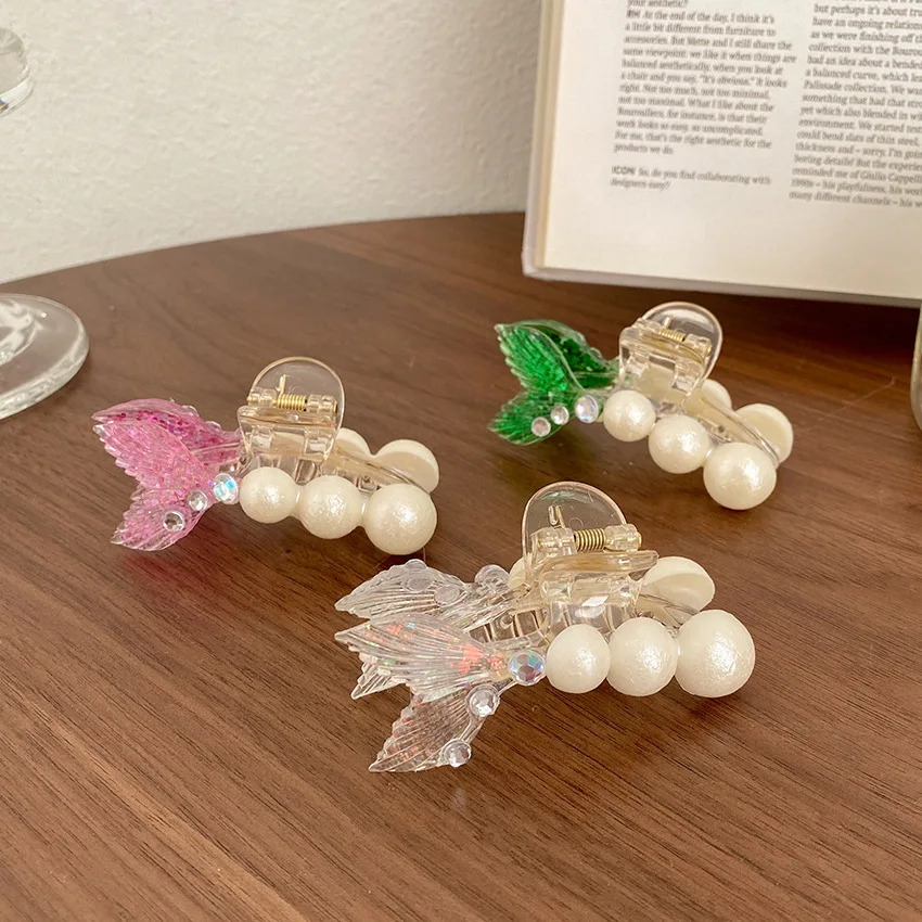 

Ins wind pearl diamond fishtail hairpin temperament personality trendy catch clip fashion design sense net red hair accessories