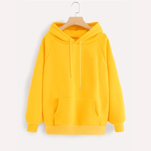 Yellow Romwe/спортивные толстовки с завязками для женщин; сезон весна-осень; Толстовка С Карманами; однотонные толстовки с длинными рукавами; спортивная одежда для бега - Цвет: Yellow