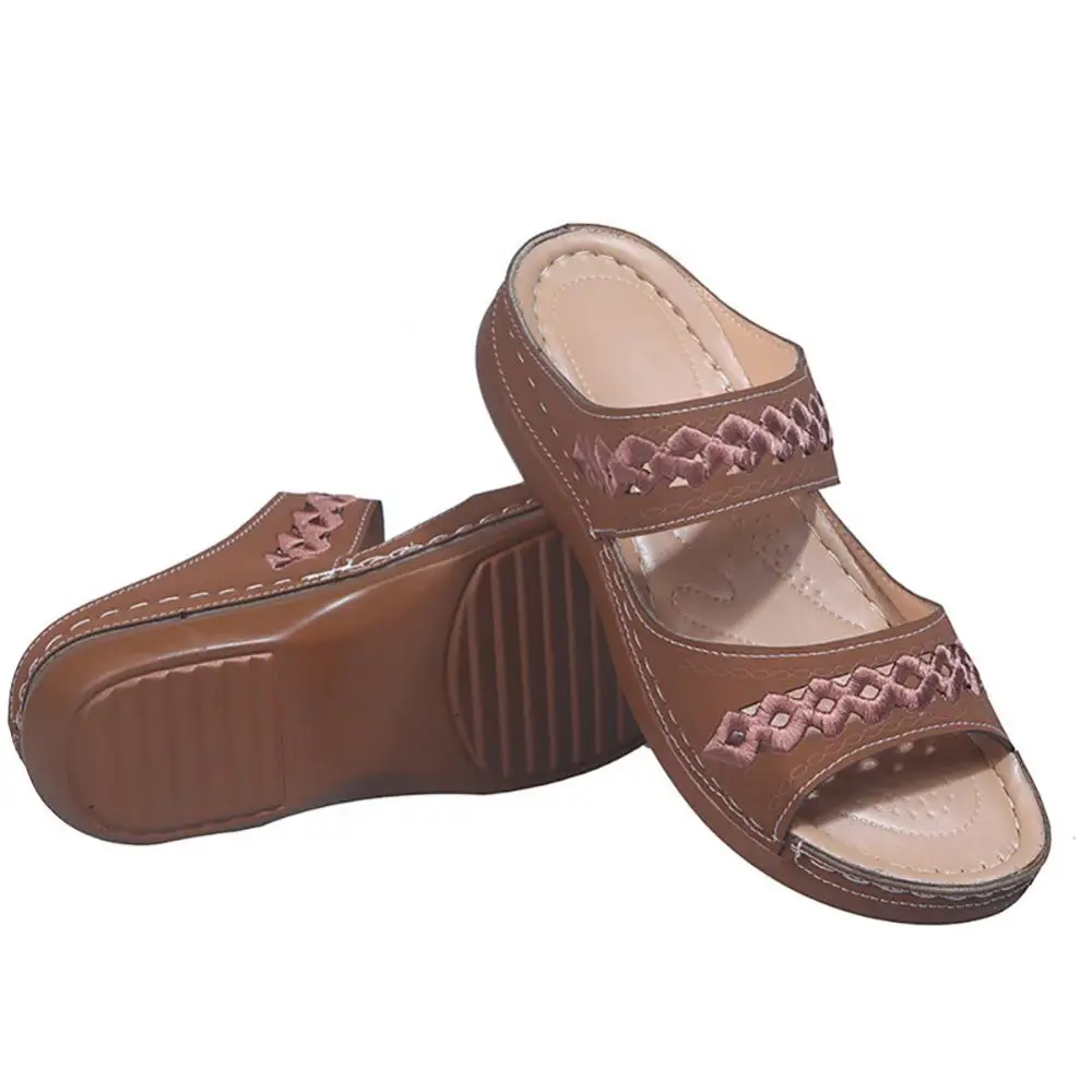 

Women Faux Leather Anti Slip Low Wedge Sandals Hollow out Platform Slippers