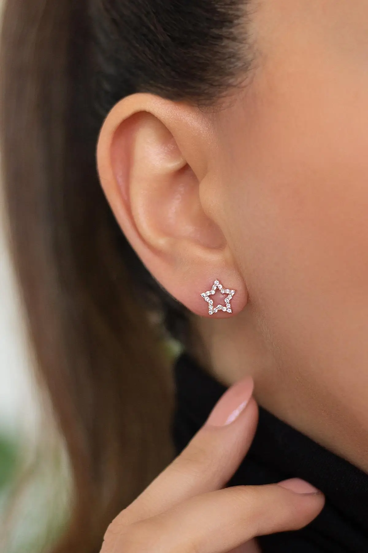 

Women Silver Earrings 2021 Trend White Cubic Zirconia Star Silver Earrings-rose