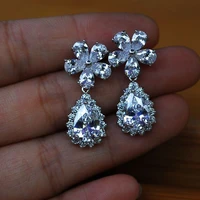 korean earrings flower water drop bling zircon stone s925 silver color stud earrings for women fashion jewelry 2022 new