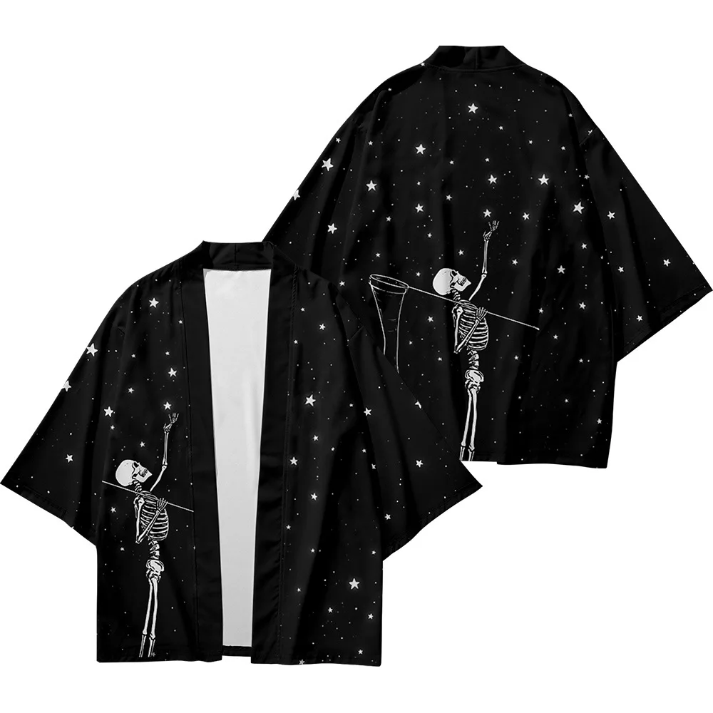 

Plus Size XXS-6XL Black Skeleton Loose Japanese Streetwear Cardigan Women Men Harajuku Haori Kimono Cosplay Top Yukata Clothes