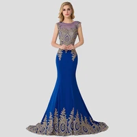 plus size blue prom dresses long women mermaid train party gown birthday gift lady luxury gold lace appliques see through back